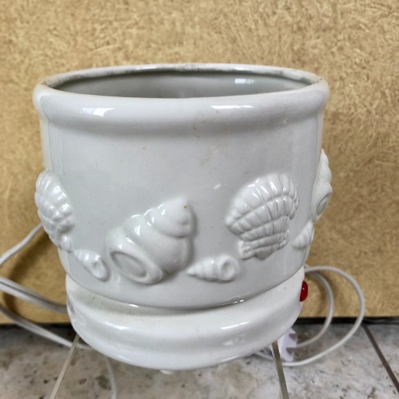 Electric LARGE JAR CANDLE WARMER Ceramic Crock BEACH CHAIRS Ocean SHELLS - Picture 1 of 6